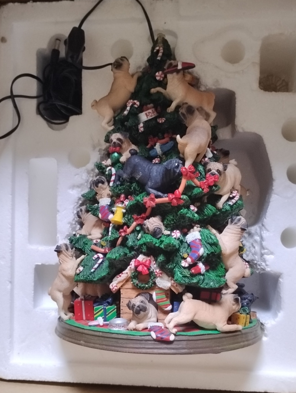 Danbury PUG Christmas Tree Figurine with Red and White Accent.